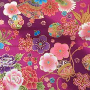 PLUM FLOWER & BUTTERFLY 1/2 YARD X 63" JAPANESE COTTON CALICO ORIENTAL FABRIC 