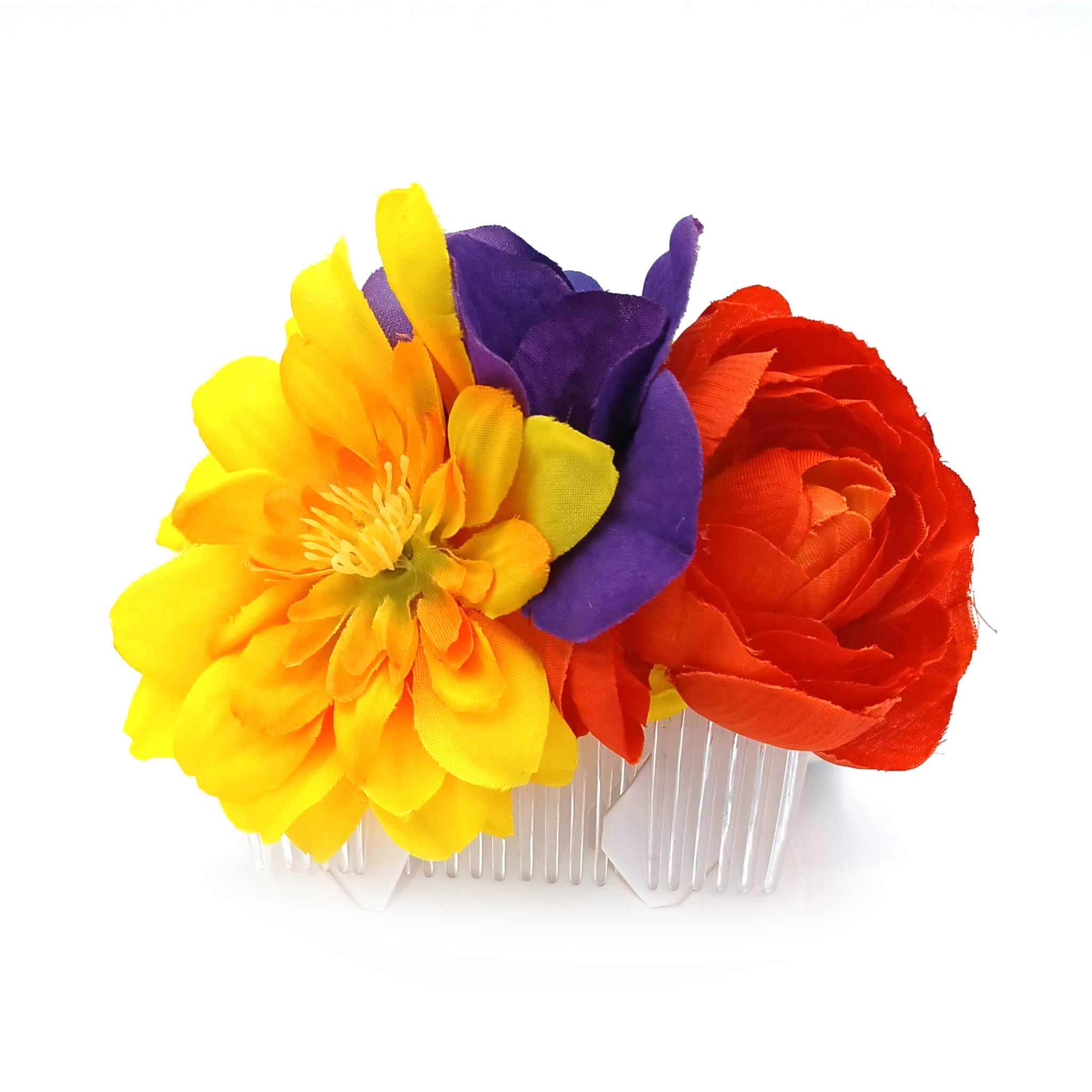 Silk Flower Hair Comb with Autumnal Bouquet of Florals Tangerine Mountain