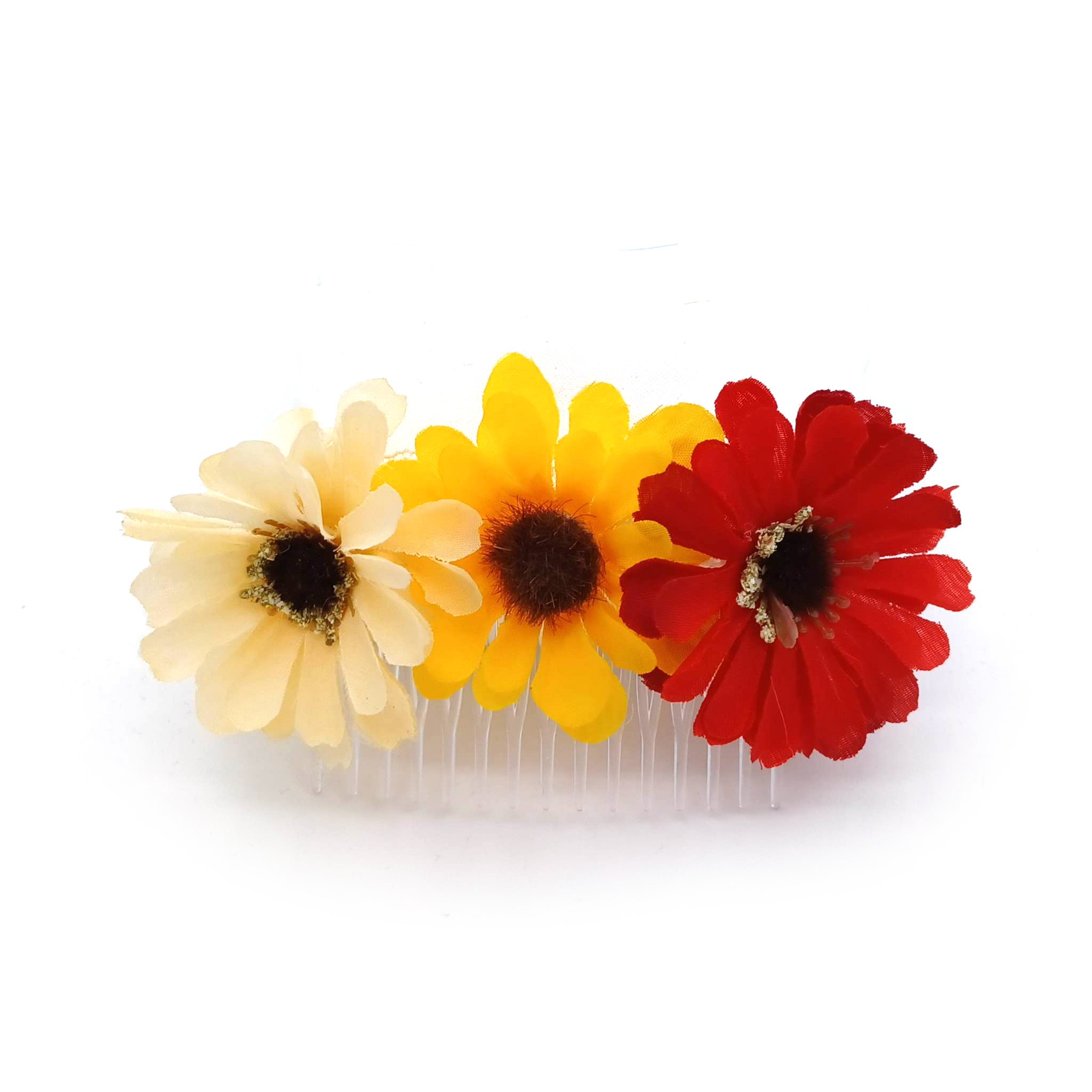 Silk Flower Hair Comb with Happy Summer Sunflowers Tangerine Mountain